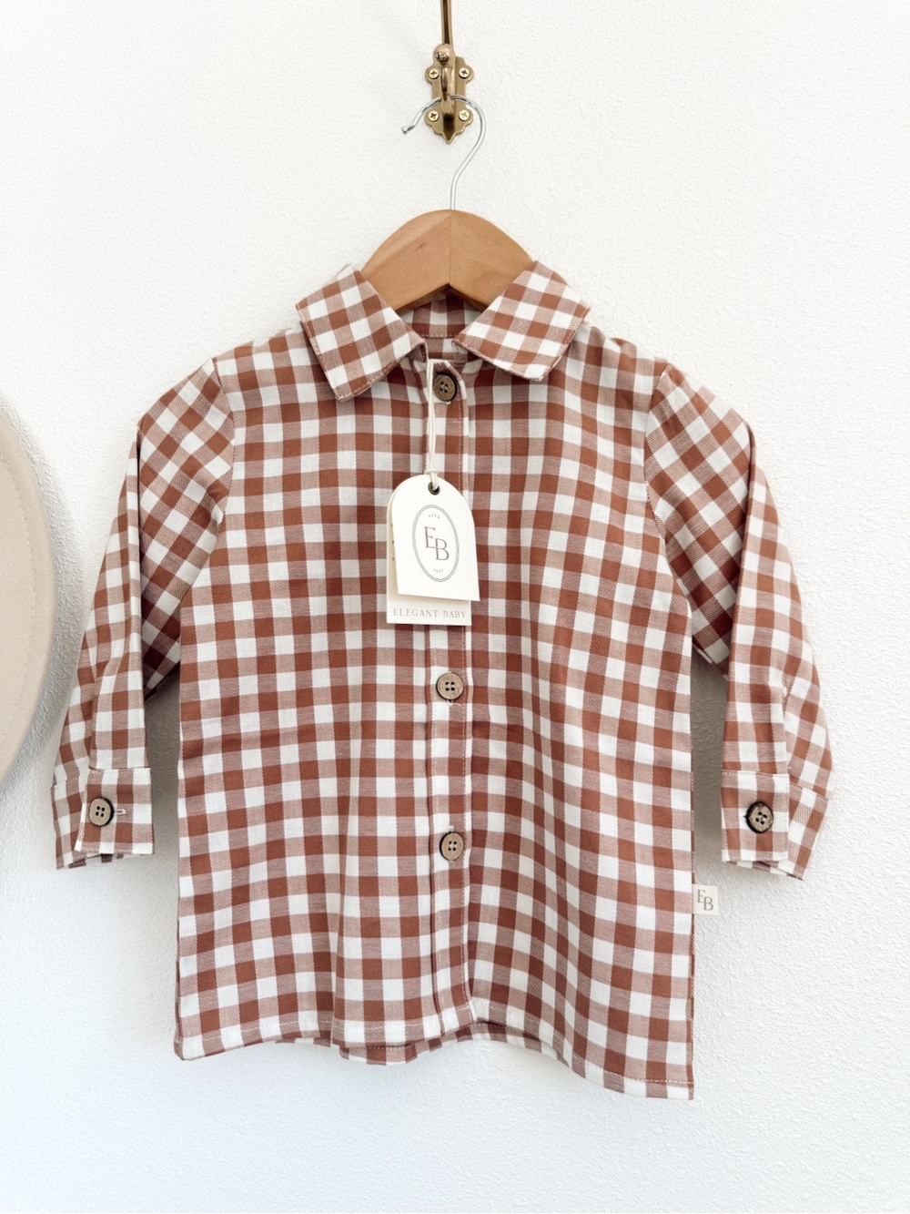 Elegant Baby Brown Gingham Button-Front Shirt for Kids